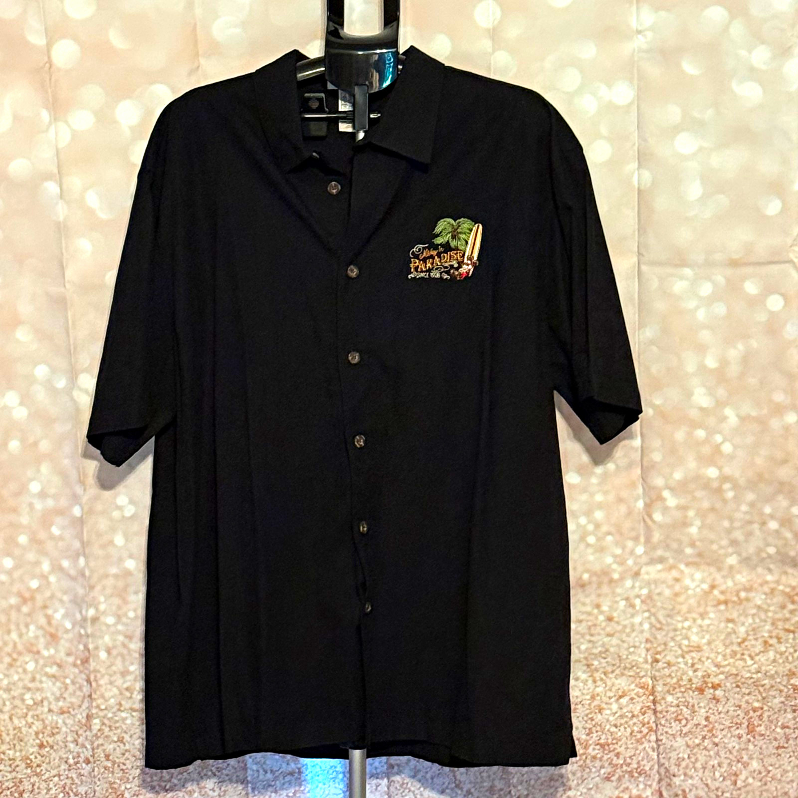Disney Parks Mickey Mouse Paradise Black 2XL Short Sleeve Button-Up