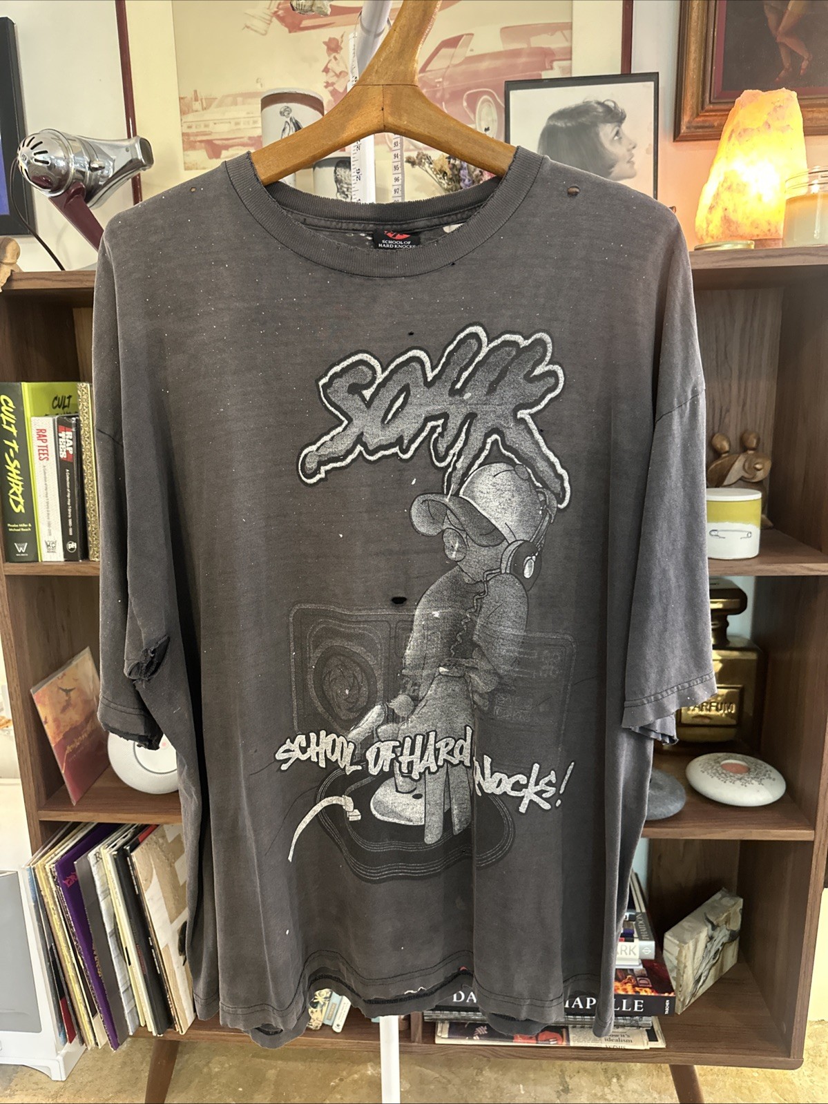 1990’s Vintage School of Hard Knocks - 3XL Thrashed Faded Black Tee Shirt