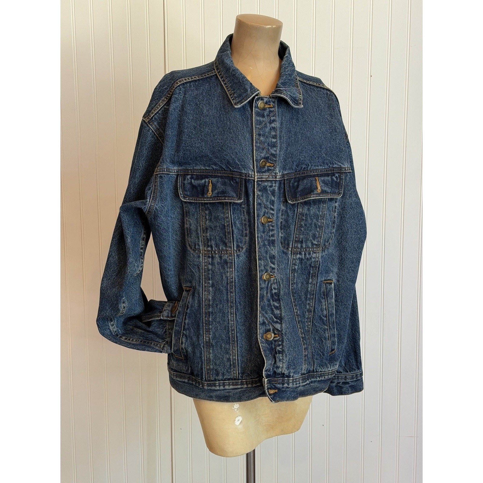 Vintage Wrangler Rugged Wear Denim Jean Trucker Jacket Blue Cotton | Mens XL