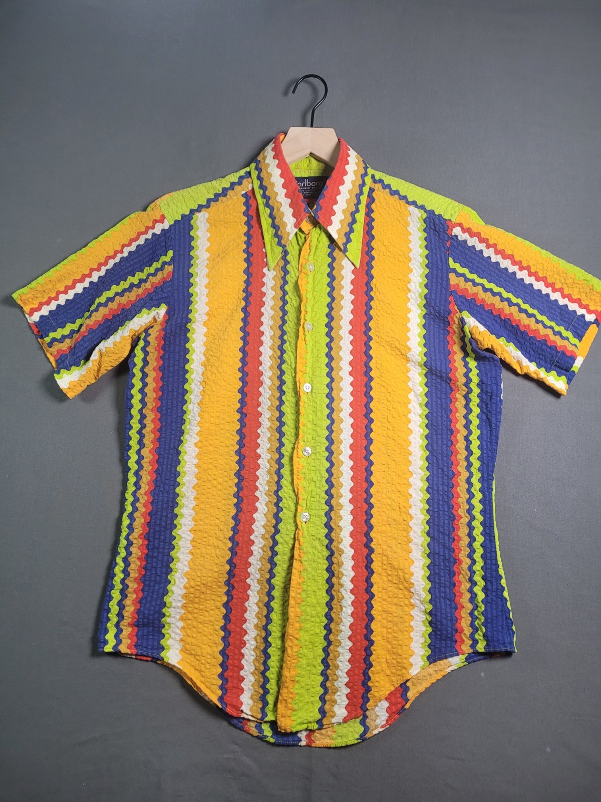 Vintage 70s Marlboro Permanent Press Groovy Psychedelic Striped Shirt