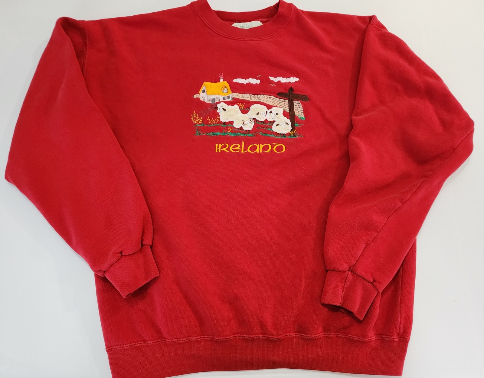 Vintage 90\'s Quills Woolen Market Ireland Red Sweatshirt Sz Large Celtic Fleece 