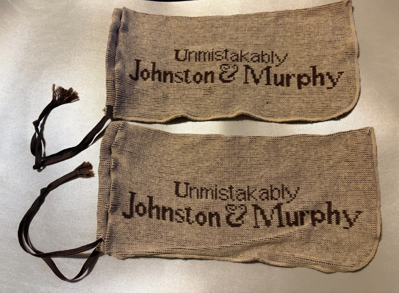 Vintage Set of two Johnston & Murphy Tan Woven Drawstring Travel Shoe Bags