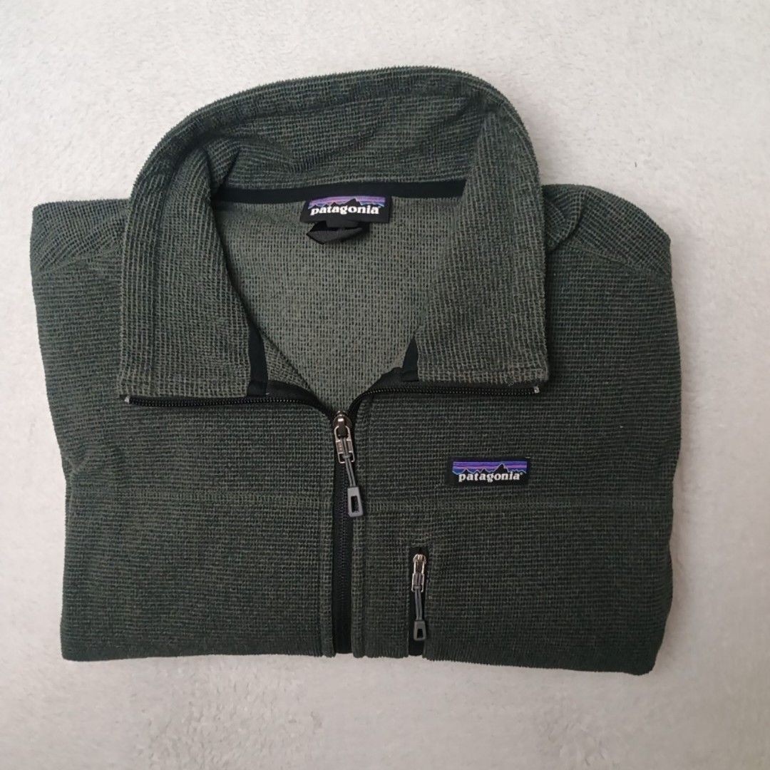 Patagonia Jacket Mens L Green Oakes Zip Waffle-Knit Collared Zip Sweater 27315