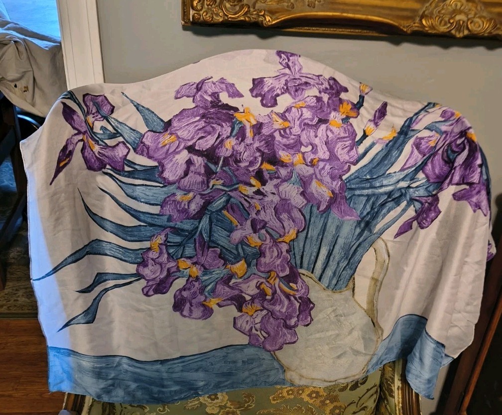 NWT Korean Designer Silky Large Rectangle Scarf Purple Iris