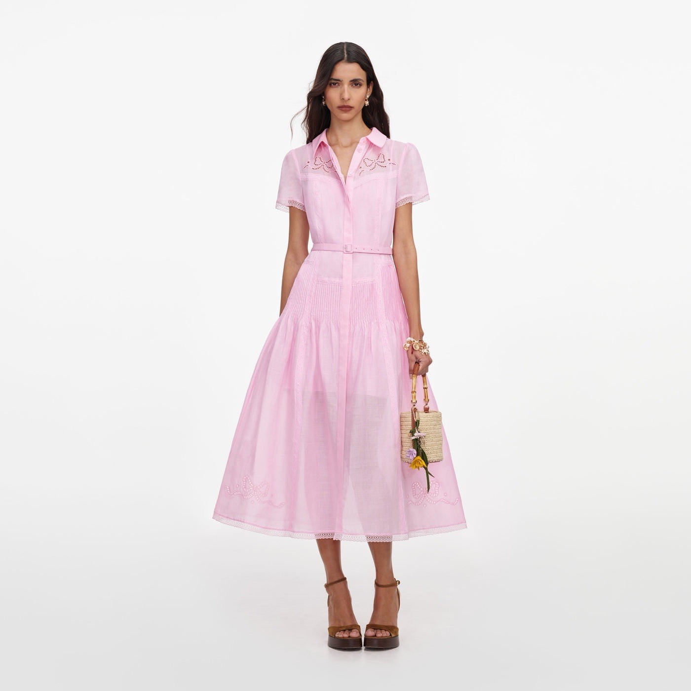 self portrait PINK EMBROIDERED MIDI DRESS $ 650 Size US 6 UK 10