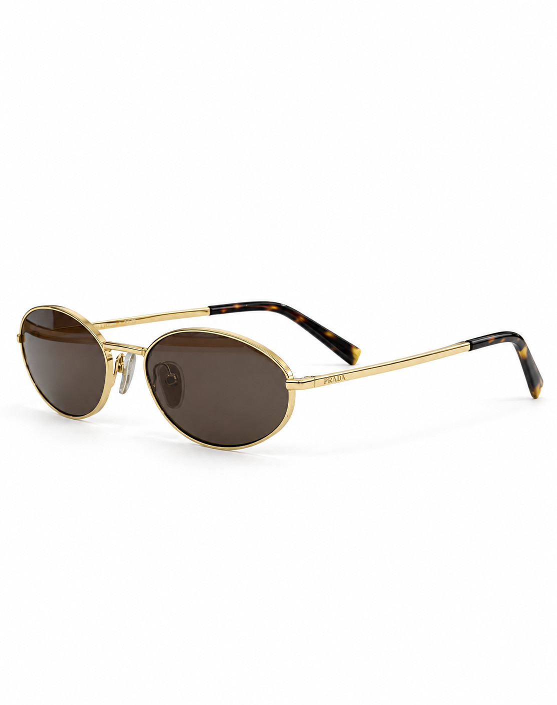 PRADA SPR A59S Sunglasses Gold Tone Oval Frame Brown Lenses 59-19-140