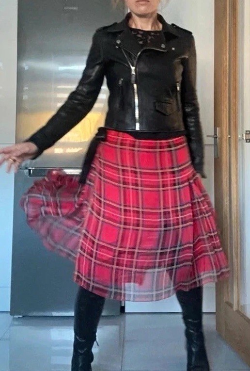 Vtg Pringle of Scotland 100% Silk Tartan Plaid Wrap Midi Skirt Italy Punk 14 34