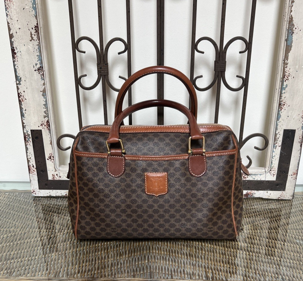 Celine Macadam Monogram Boston Bag Vintage Mid 1990\'s Leather Coated Canvas PVC