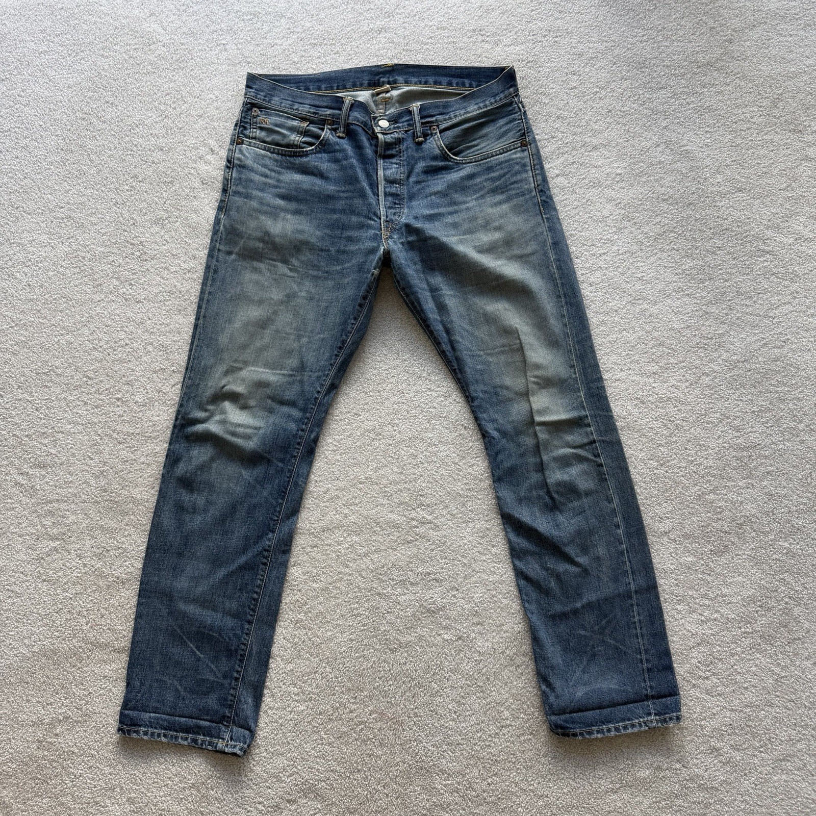 Double RRL Ralph Lauren Jeans Men\'s Selvedge Denim Blue 34x30 Light Wash Slim