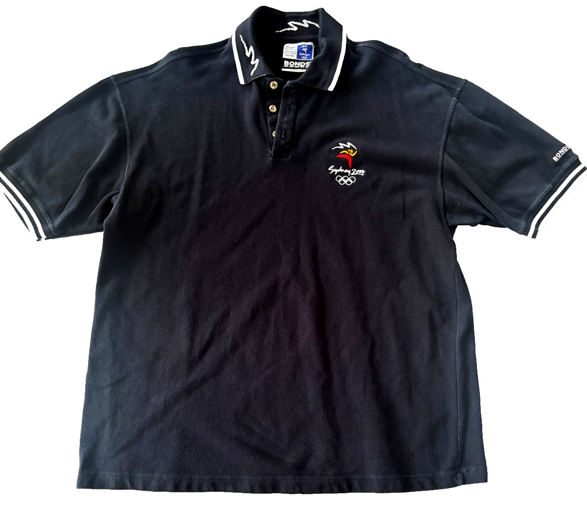 Bonds Sydney New 2000 Olympics Logo Black Polo Shirt Mens XL Australia Authentic