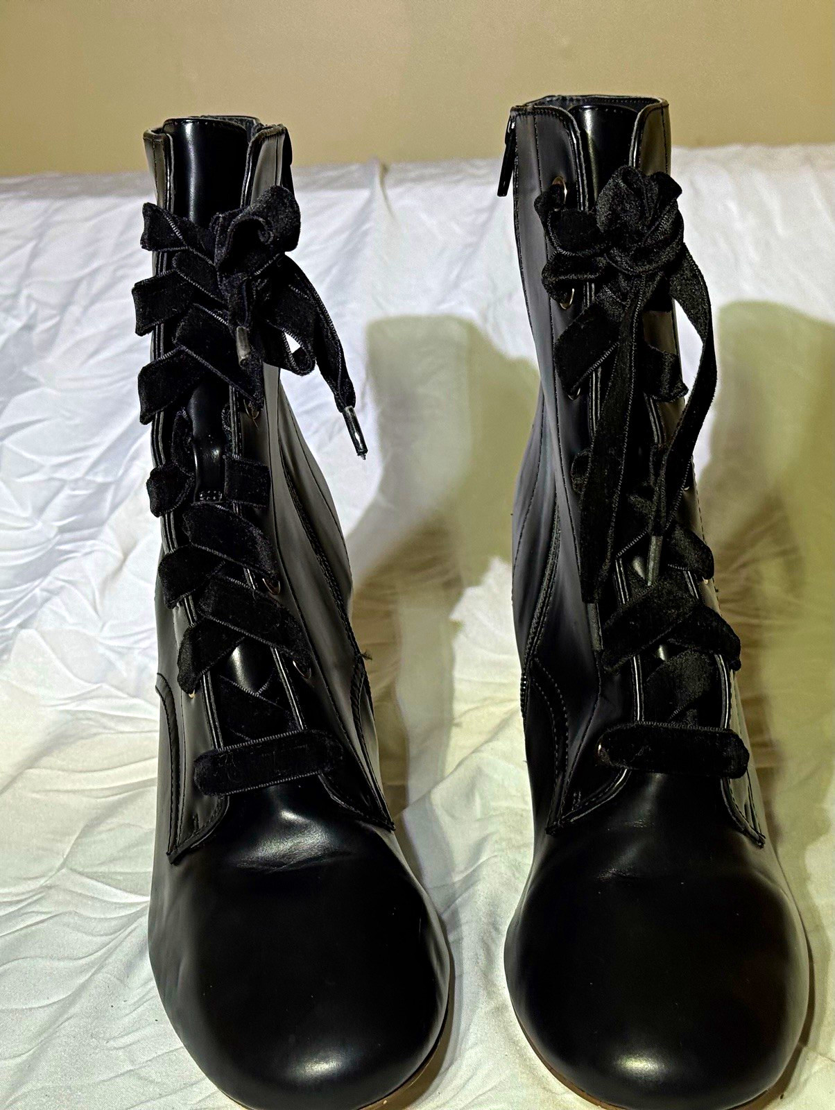 SAM EDELMAN Yarin Black Leather Suede Zip Heeled Peep Toe Boots Sz 10