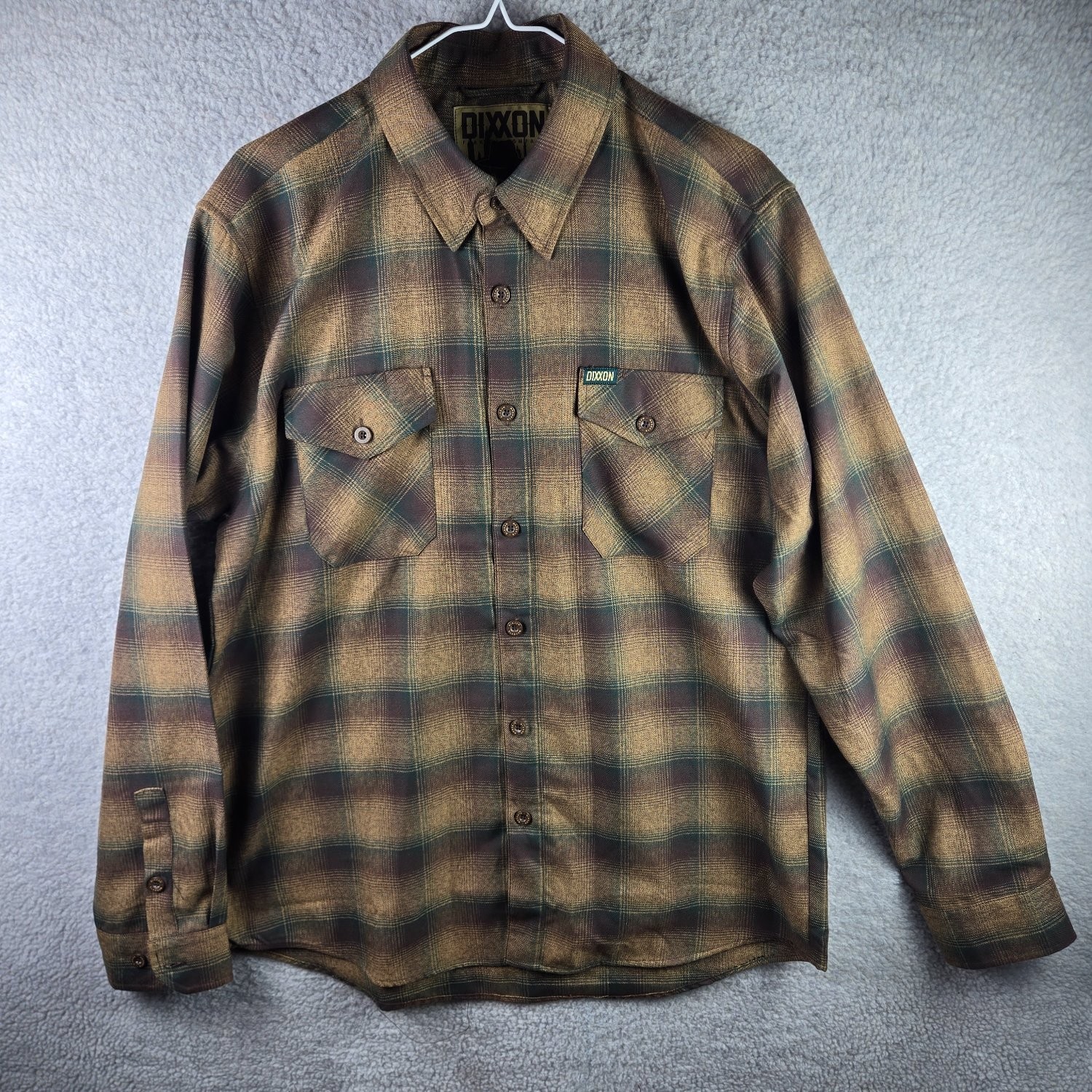 Dixxon Long Sleeve Shirt the Glasgow Mens L Brown Plaid Wrinkle Resistant