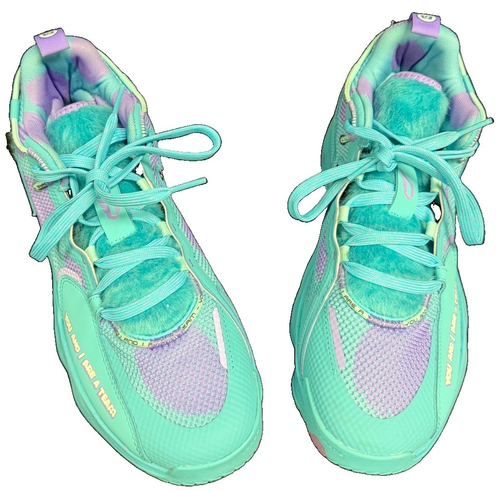 Size 10.5 U.S. - adidas Dame 7 EXTPLY x Monsters Inc. Blue. Display Pair 1 LEFT