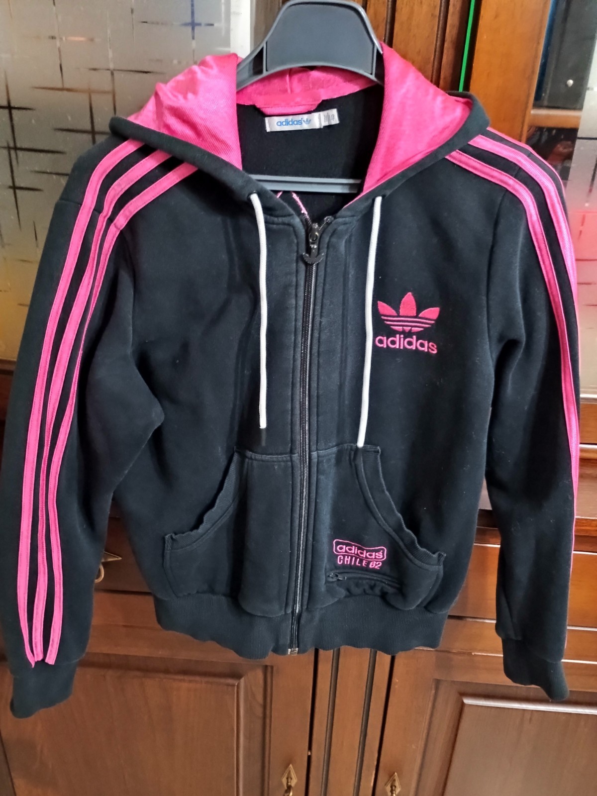 Rare Adidas Originals Chile 62 Hoodie Black Pink Women\'s Size M Y2K Style