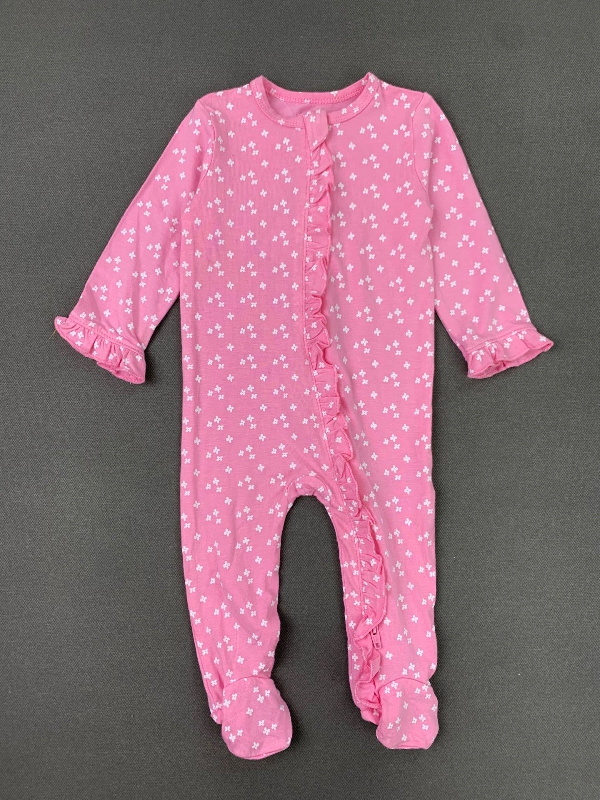 baby girl long sleeved pink and floral romper little me soft on skin.quality