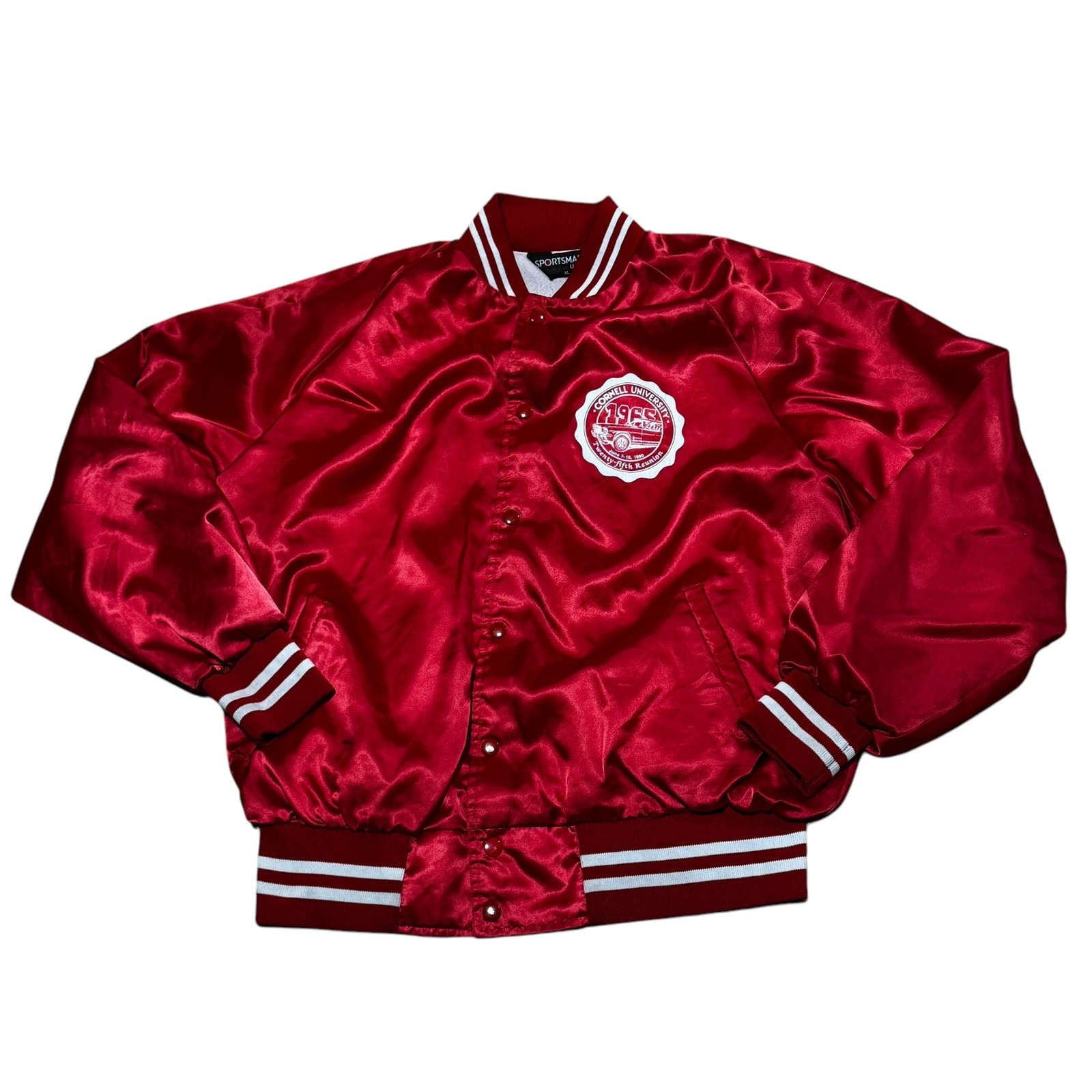Vintage 1965 Reunion Cornell University Satin Jacket XL Red 90s