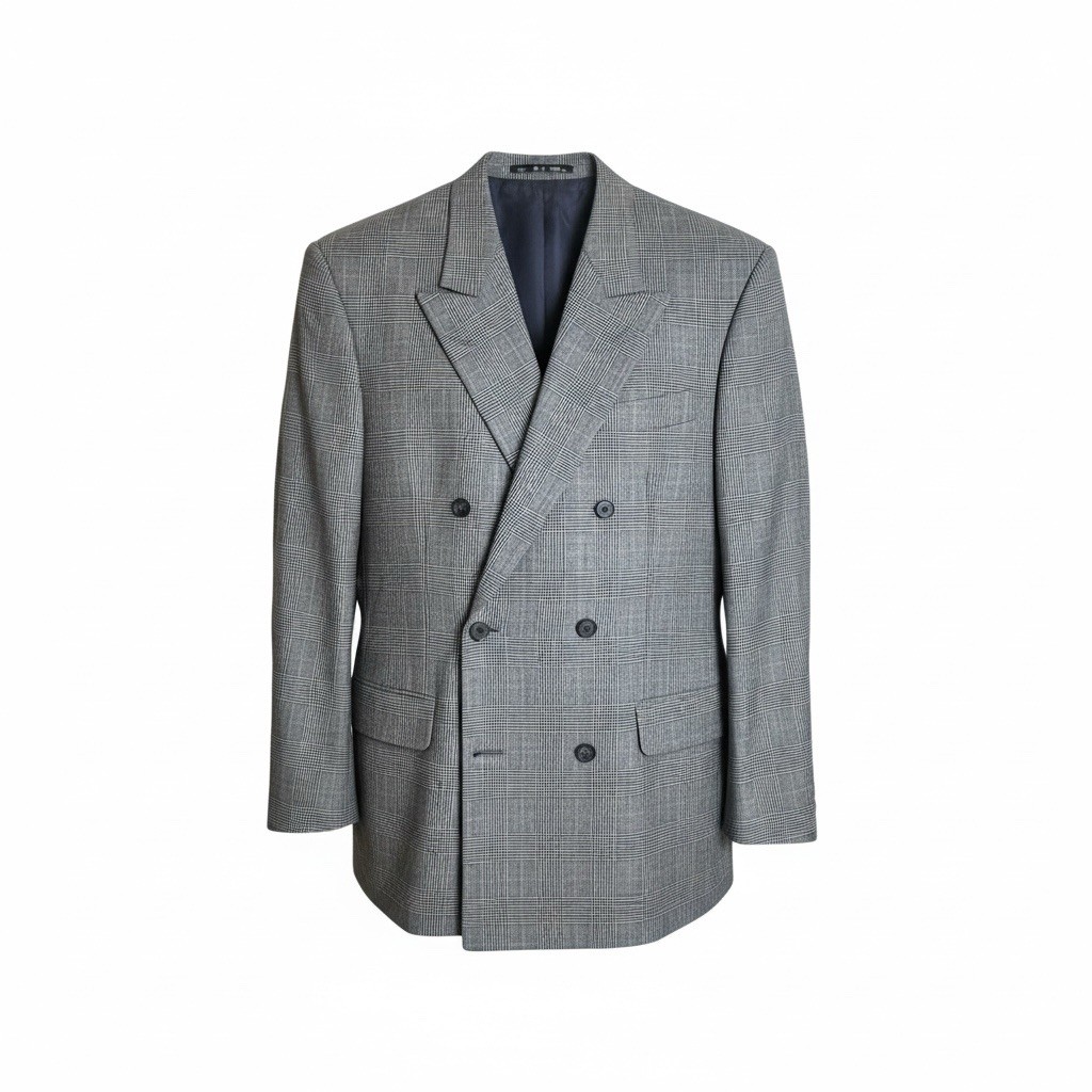 Vintage Aquascutum 3 Pc Suit Men Gray Prince of Wales Plaid 100% Wool Double B