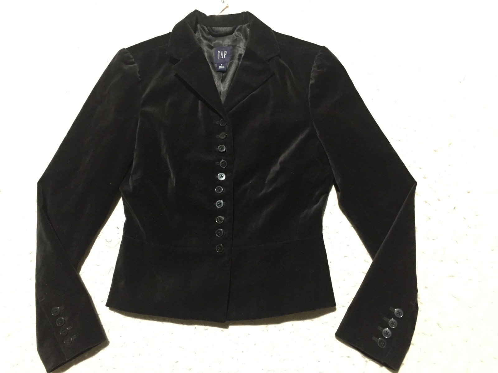 Gap Black Velvet Peplum Blazer Womens 2 Button Up Lined Collared