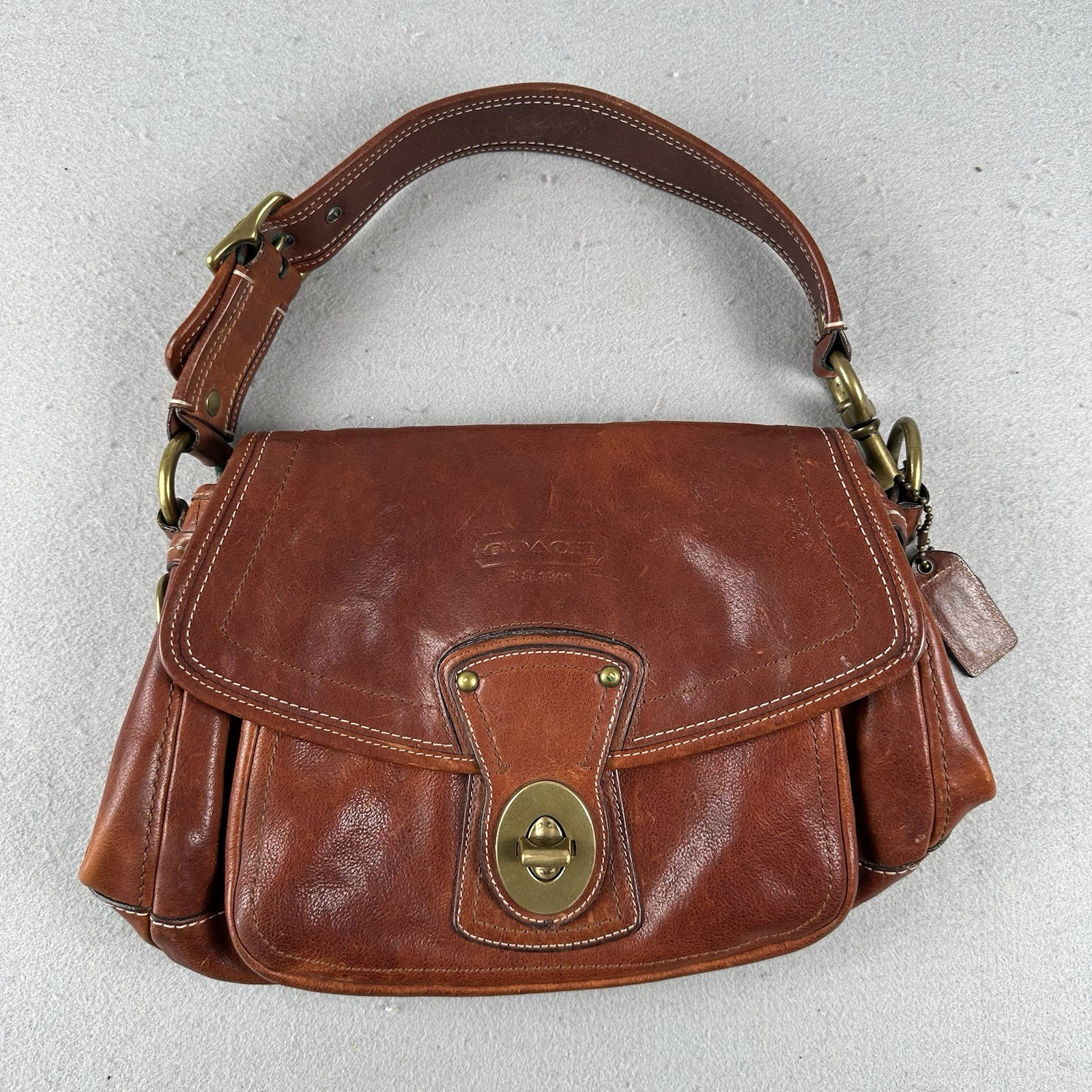 VTG Coach Legacy Ali Flap Shoulder Bag Brown Leather Turnlock 65th Anniv 10329