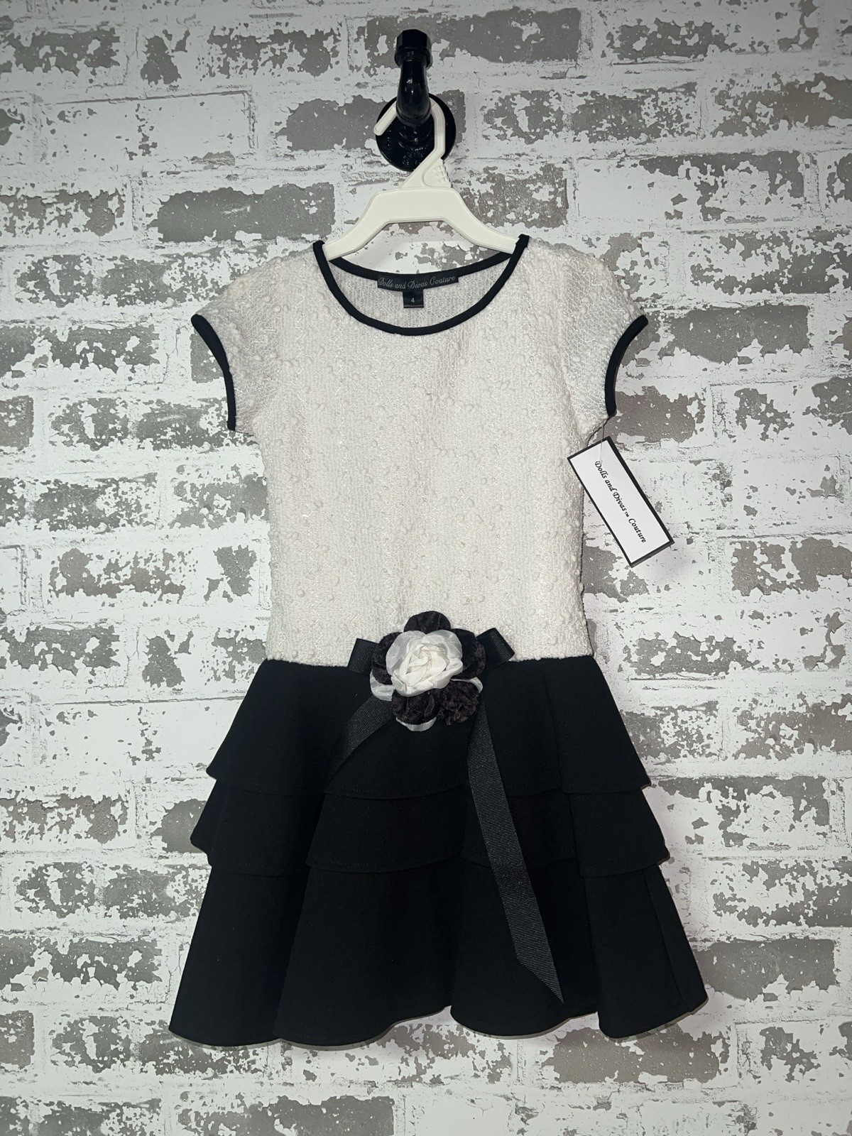 NWT Dolls and Divas Couture Short Sleeve Dress Amber 1 Ivory Techno Crepe - 5
