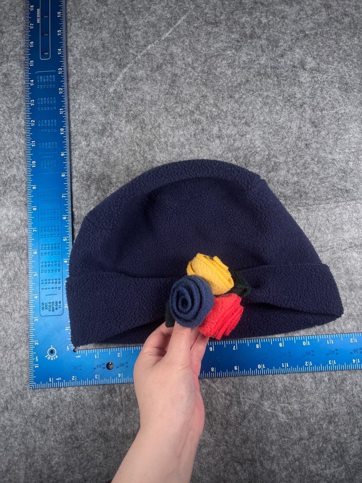 Flower Beanie Toque Womens One Size Blue Knit Floral Fleece Polyester