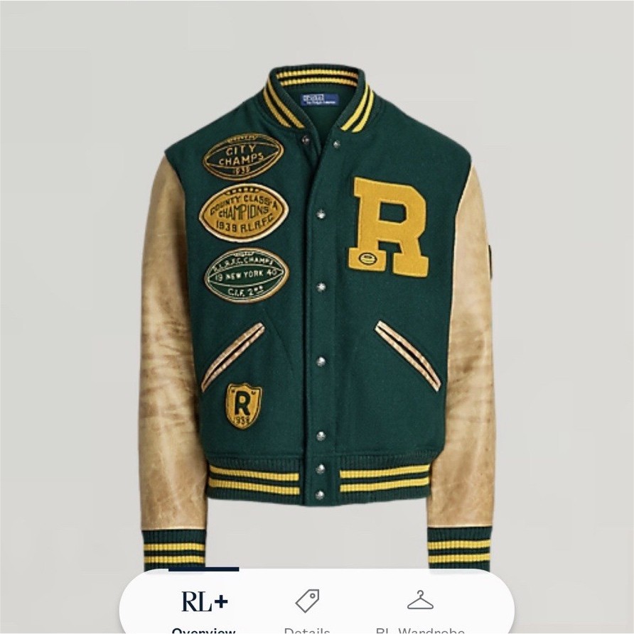 Polo Ralph Lauren Iconic Letterman Varsity Jacket Green/Beige M Wool Blend