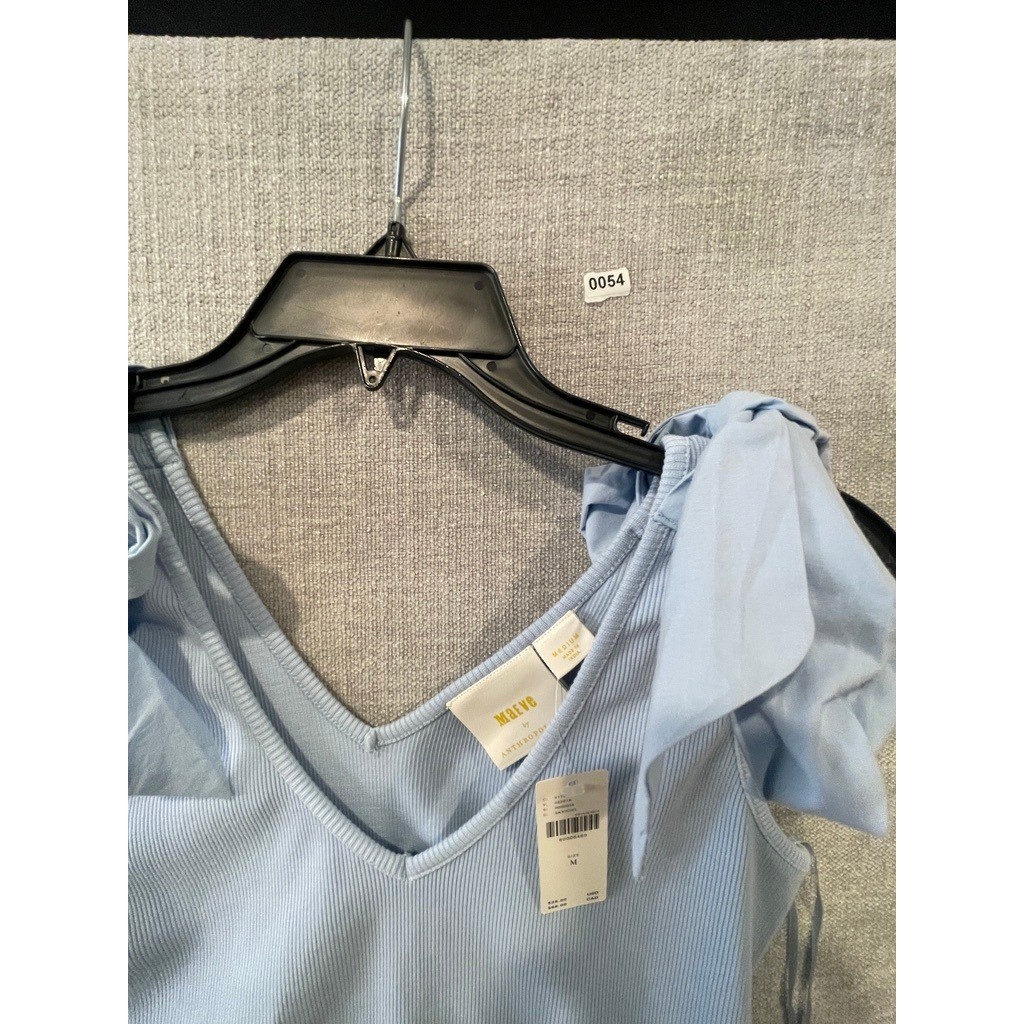 Maeve by Anthropologie Bow Shoulder Ribbed Tank Top Sky Blue M NWT