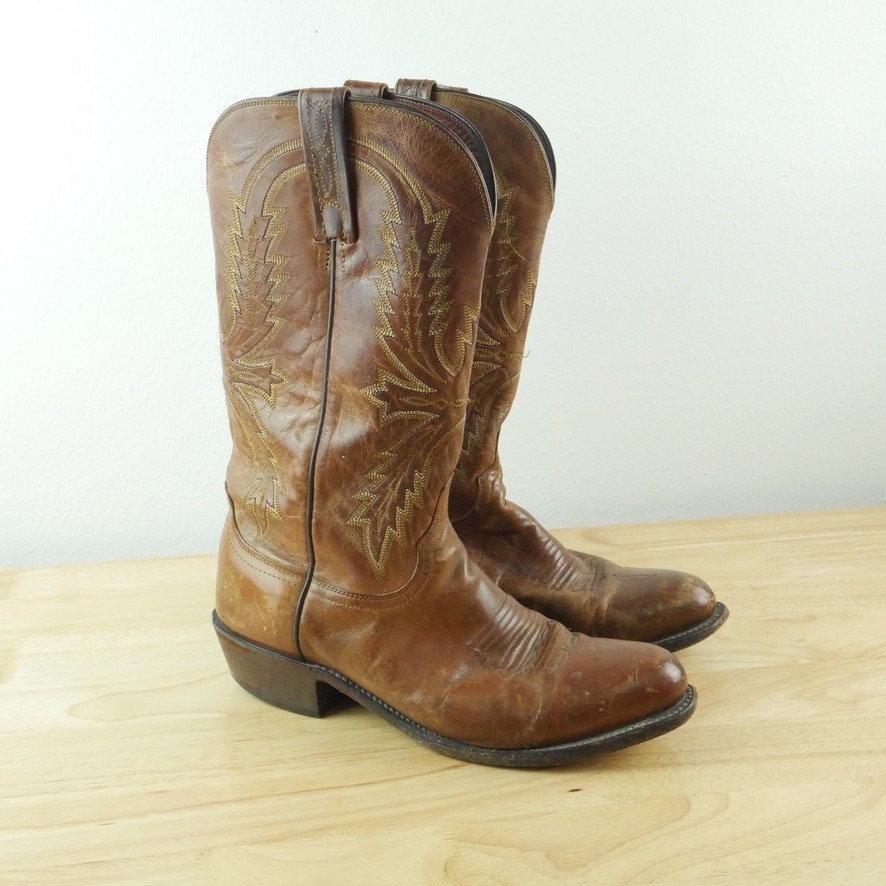 Lucchese 1883 Mens Tan Brown Leather Western Cowboy Boots 8 2E Embroidered