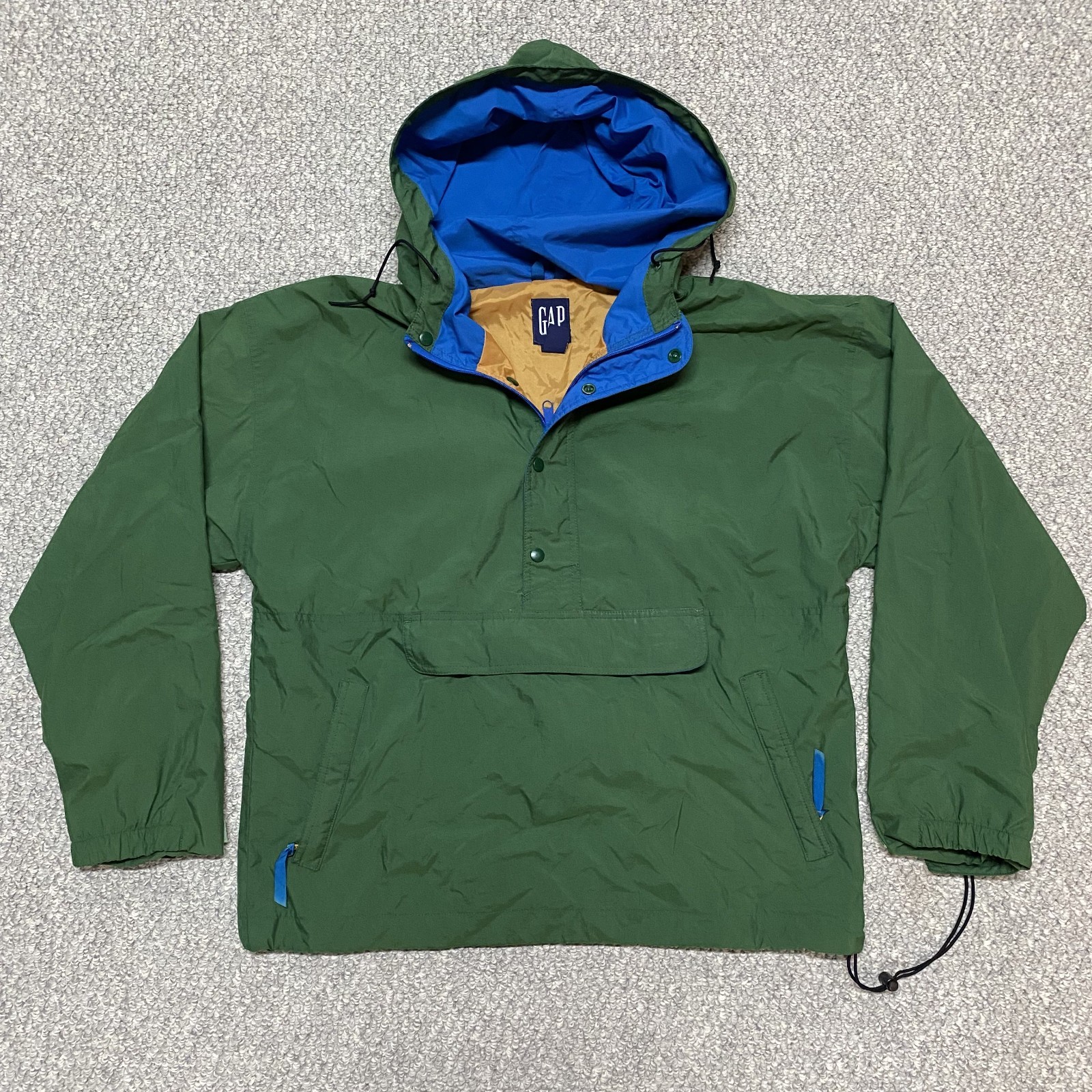 Vintage 80s 90s GAP Men\'s Anorak Jacket Medium Windbreaker Pullover Green