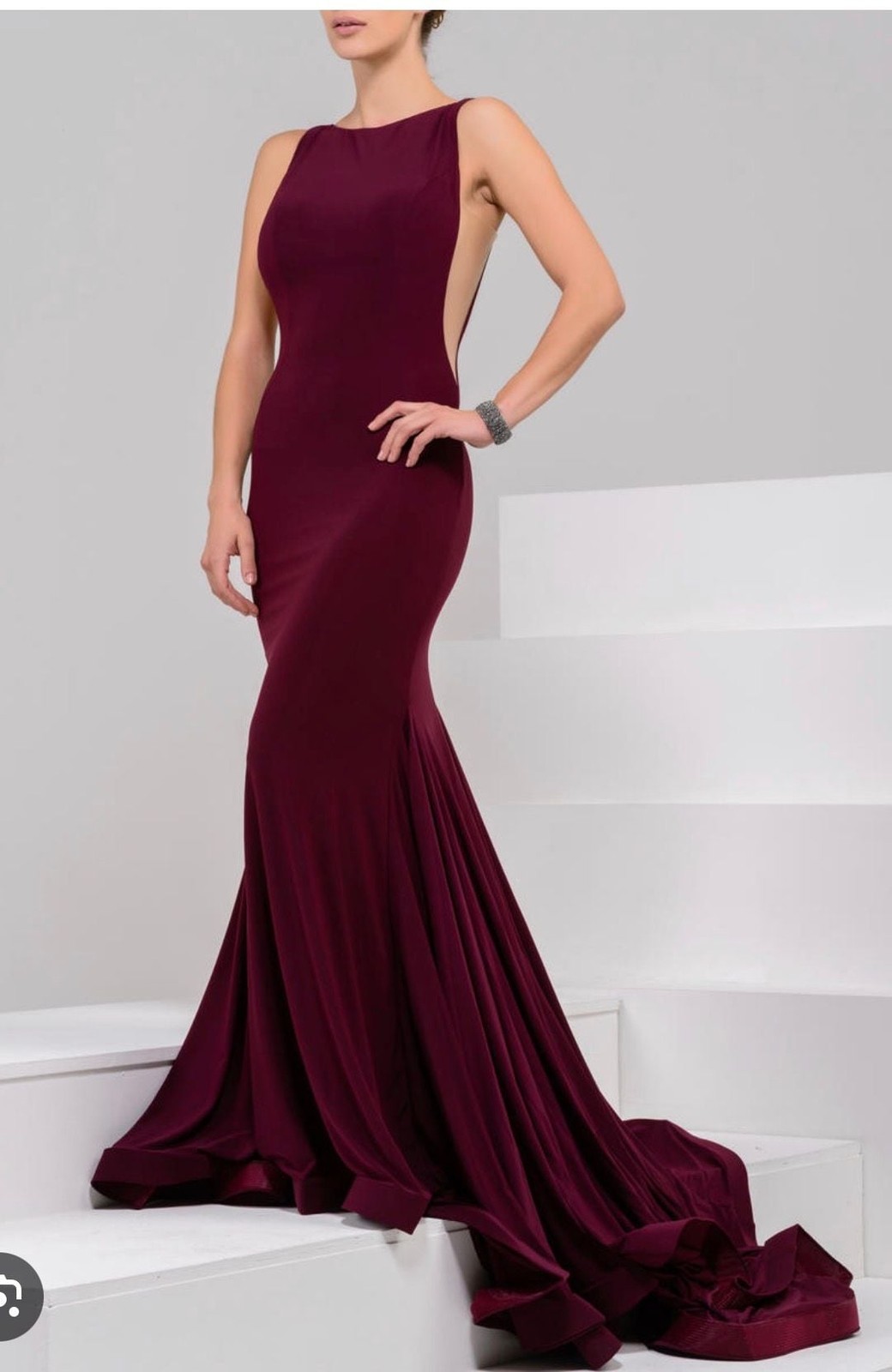 Jovani 37592 Prom Dress Size 8 Burgundy Low Back Long
