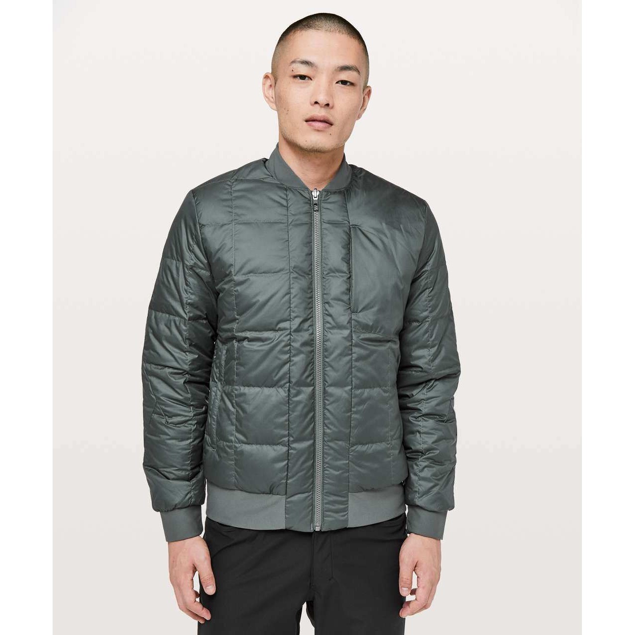 Lululemon About Face Bomber Jacket Mens Large Gray Reversible Down 700 Fill