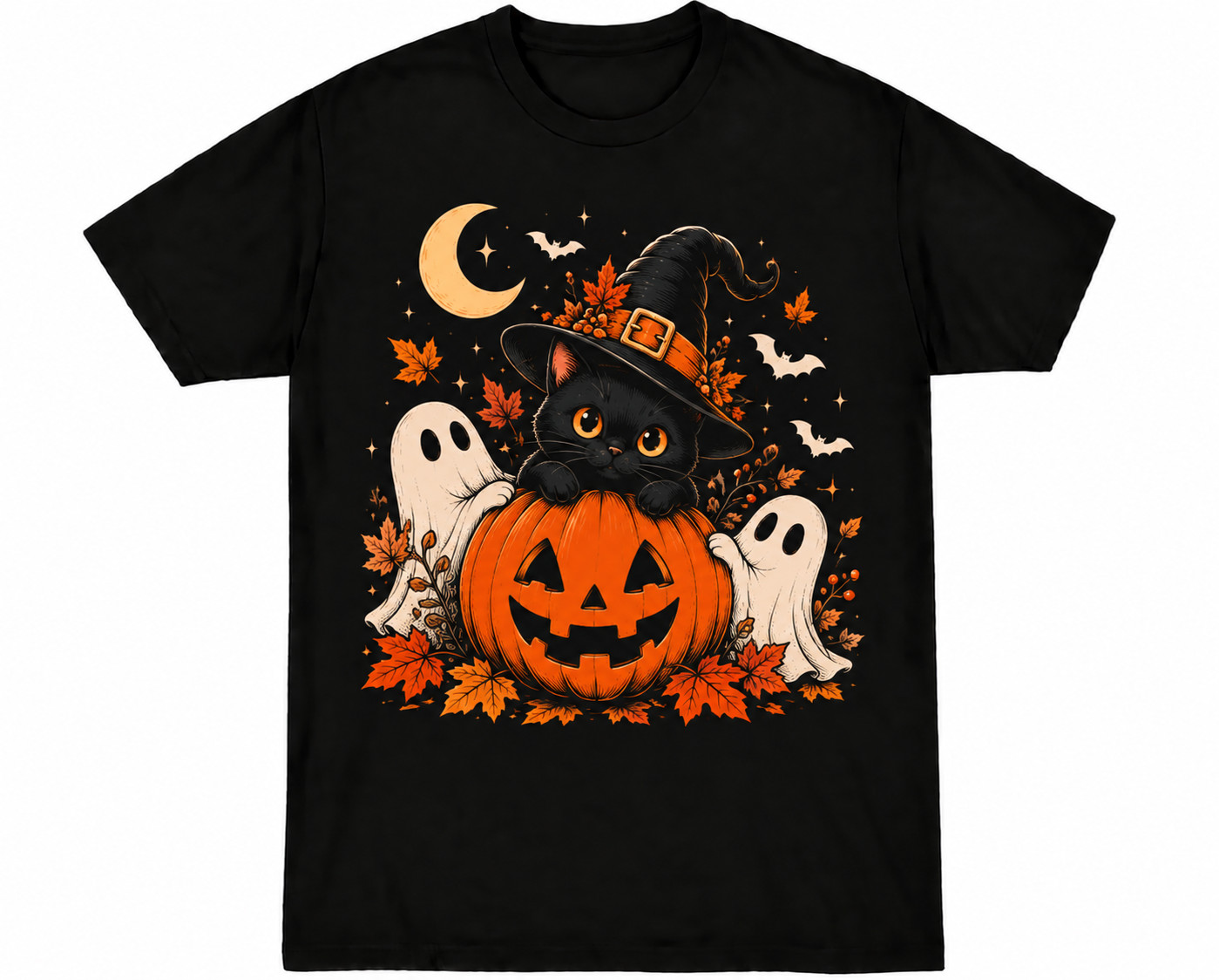 Cute Ghost Black Cat Pumpkin Halloween T-Shirt Men Women Unisex S-5XL
