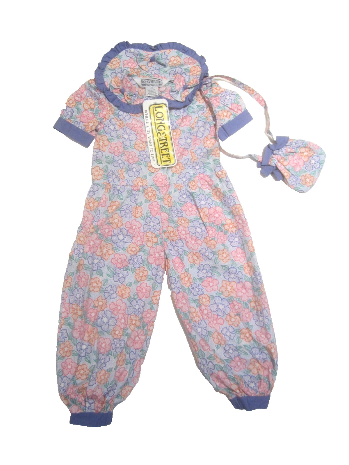 Vintage Longstreet Brand SZ 4 Girl Bubble Romper FLORAL w Purse NEW OLD STOCK