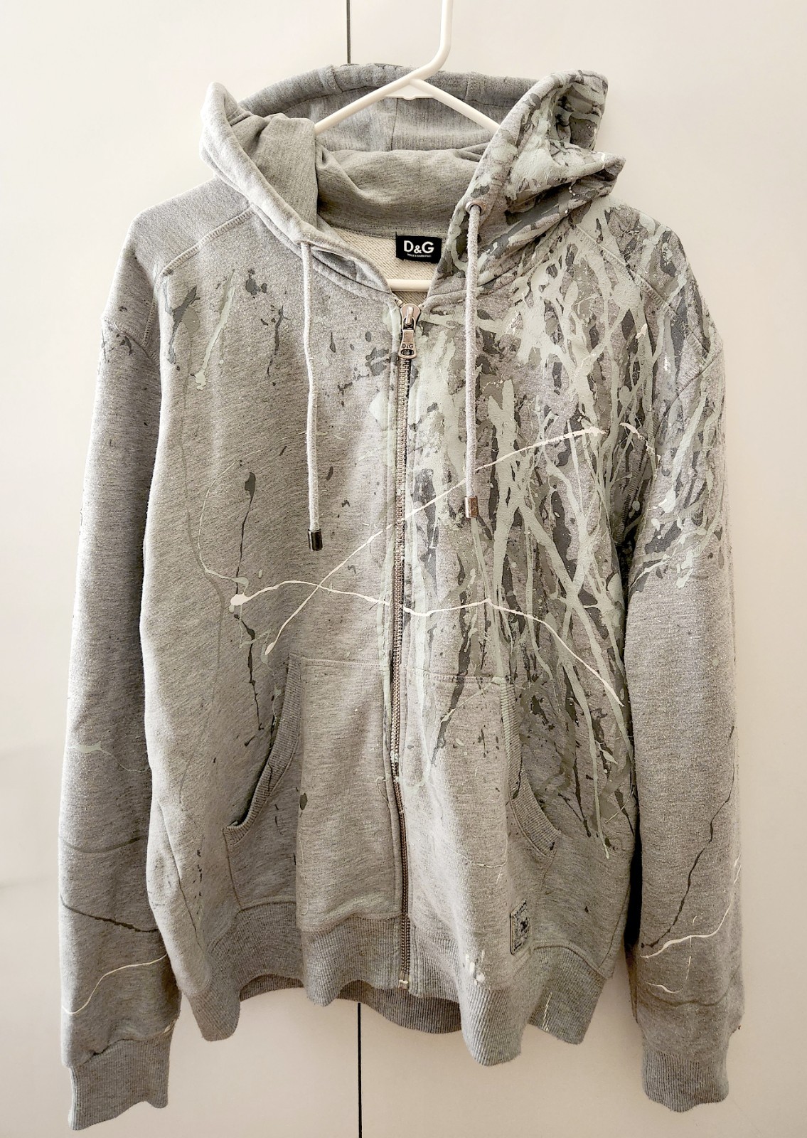 Vintage DOLCE & GABBANA Mens Paint Splatter Hoodie Sweater Zipper Streetwear