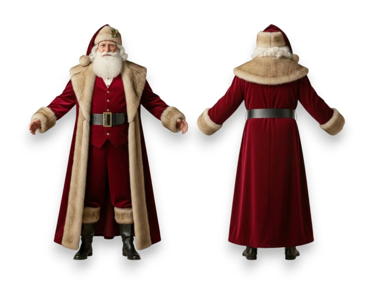 Deluxe Santa Claus Costume Suit Velvet Fur Xmas Fancy Dress Outfit Set XS–5XL