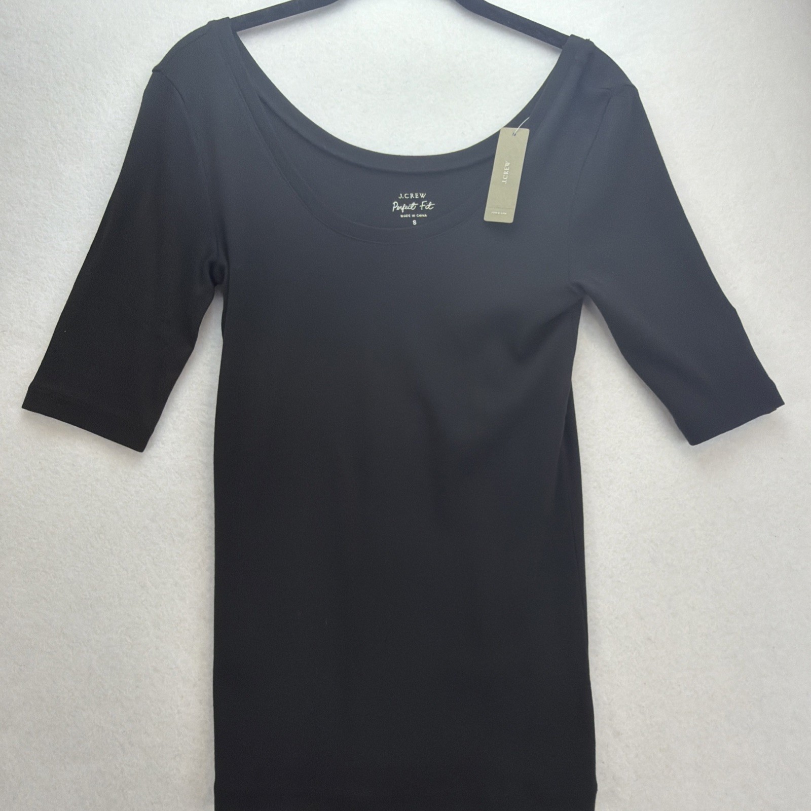 J.Crew Perfect Fit Shirt Tee Top 100% Cotton Black Slinky Deep Cowl Size S NWT