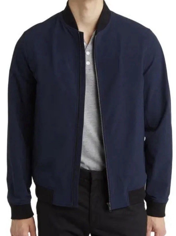 Theory Men\'s Navy Blue Bomber Jacket Full Zip Lined Pockets Size L