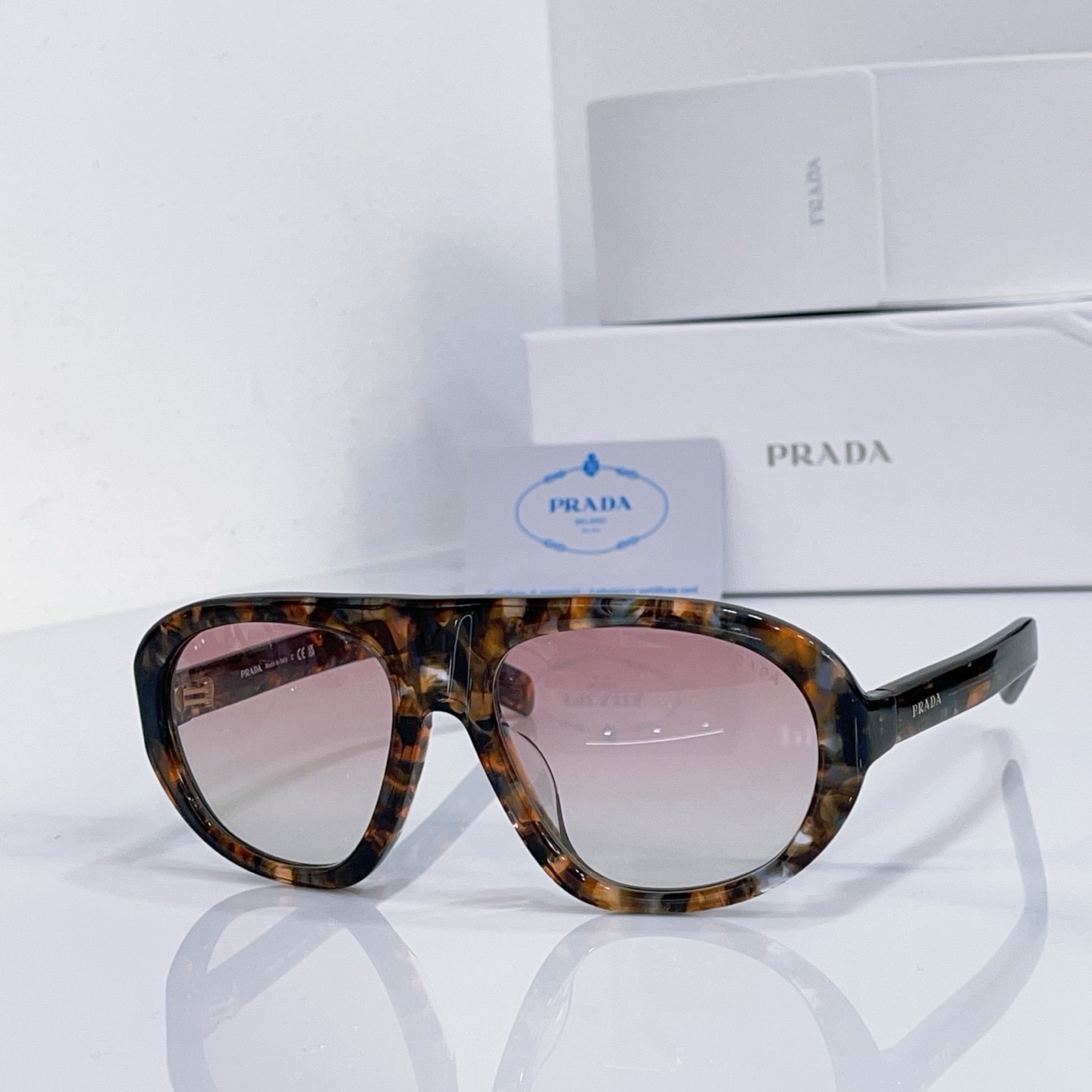 PRADA SPR C05 Tortoise Shell Square Sunglasses Pink Gradient Lens 57-18-135