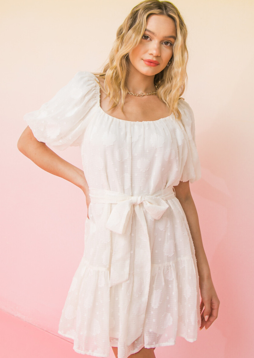 A.CALIN by Flying Tomato Textured Tiered Mini Dress in Cream Size M