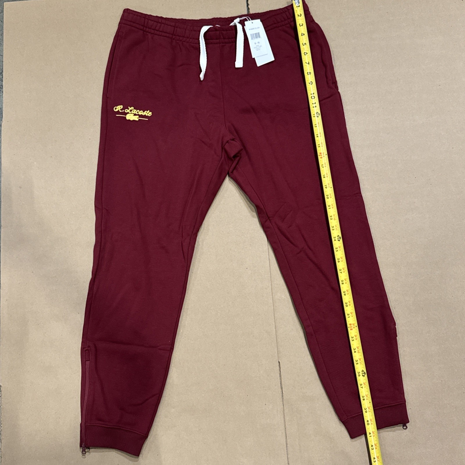 Lacoste Sport Fleece Activewear Sweatpants Bordeaux Mens Size 6-XL Taper Zipper