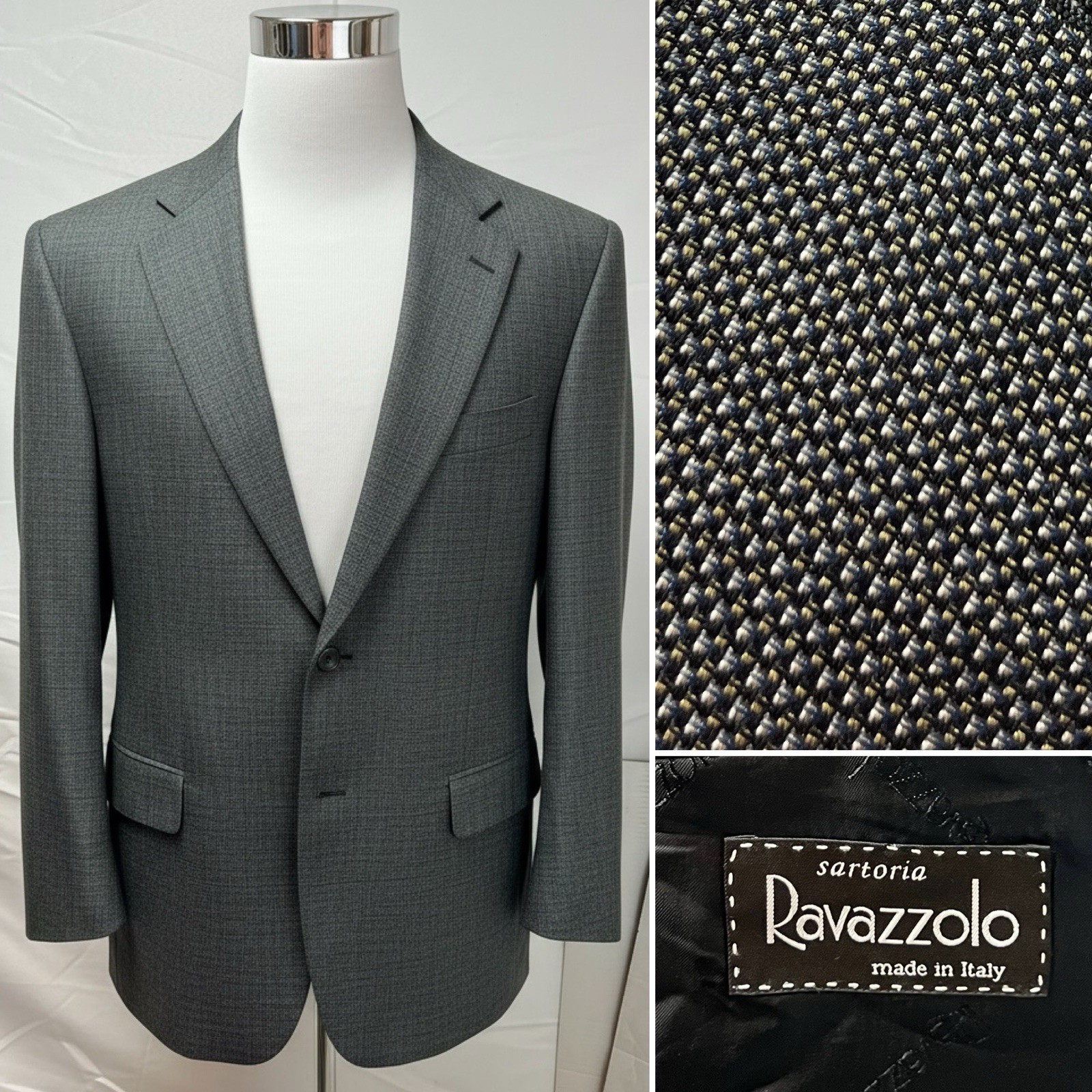 Ravazzolo Men’s IT 54R / US 44R Silk Wool Gray Blue Black Blazer Jacket Coat