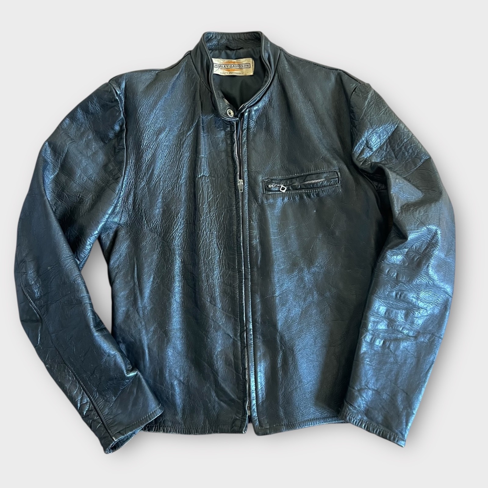 1960\'s Harley Davidson Vintage Black Leather Cafe Racer Motorcycle Jacket 60\'s