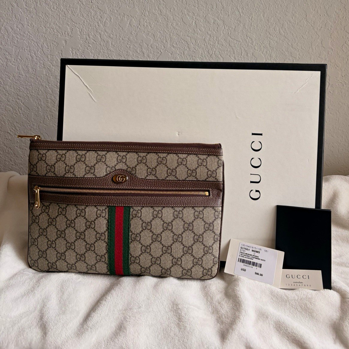 Authentic Gucci Ophidia GG Supreme Medium Pouch/Clutch Bag