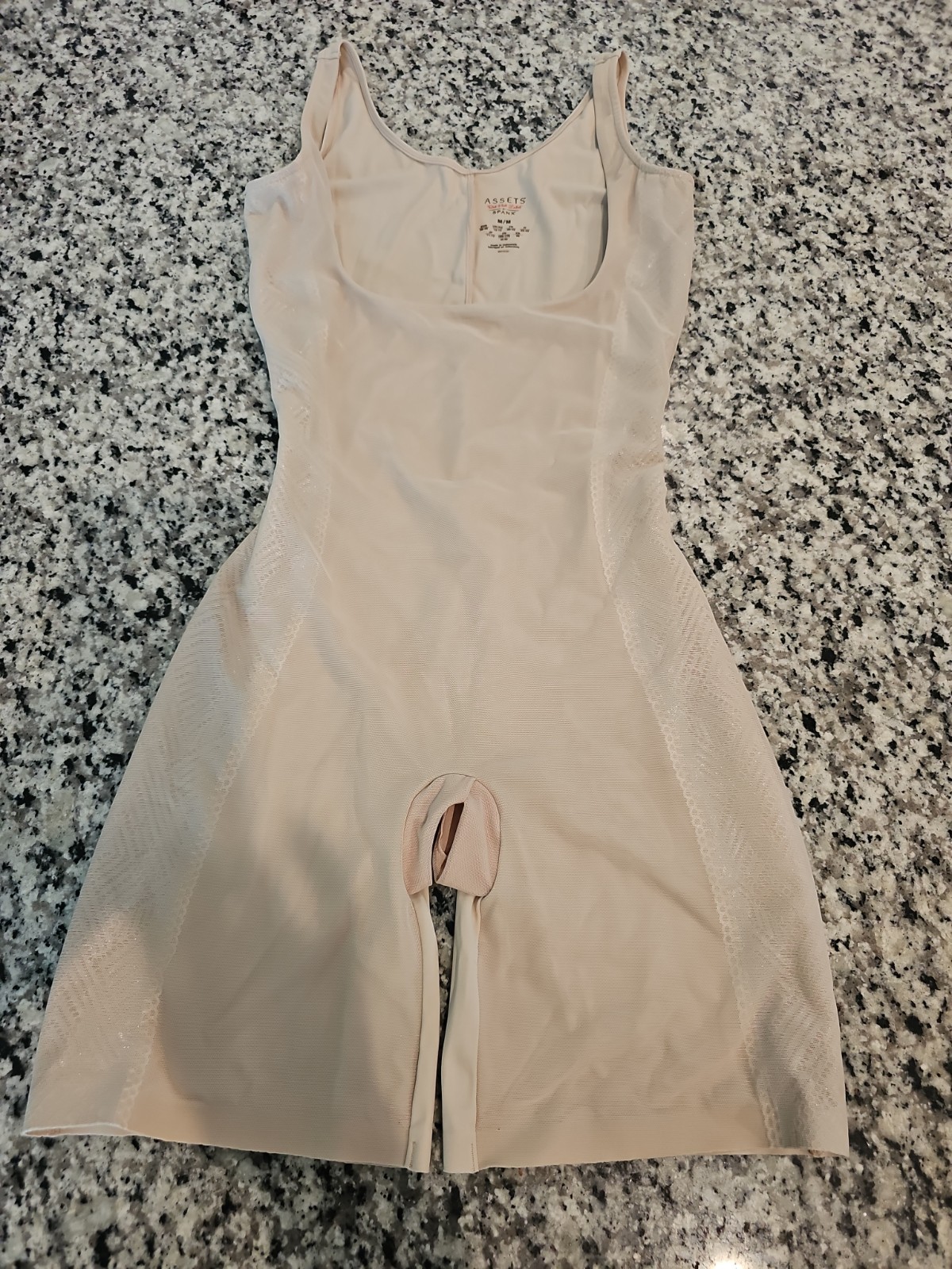 Assets By Spanx Size M Luxe Lean Open Bust Mid-Thigh Bodysuit Shapewear Beige
