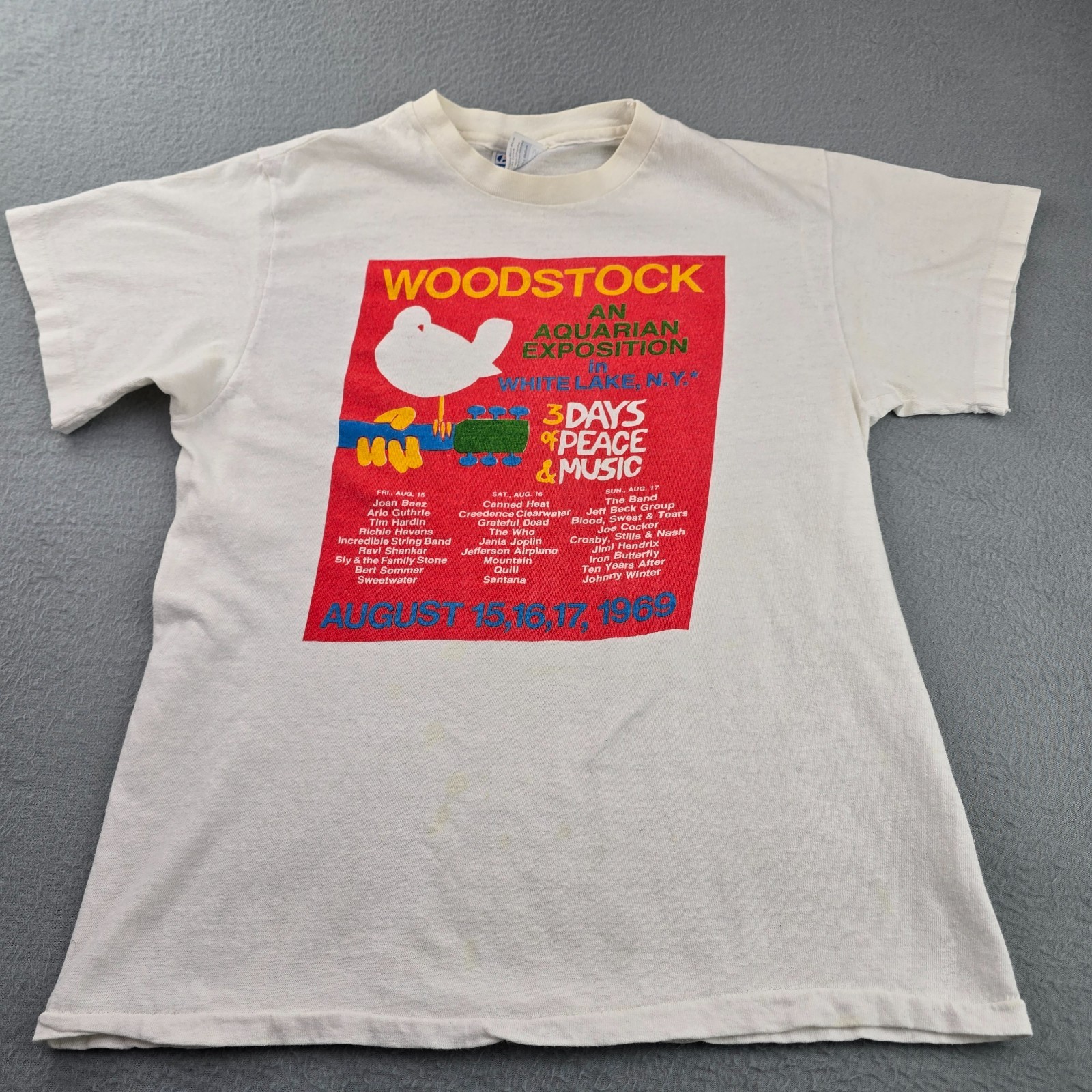 Vintage STAINS Woodstock 1969 Festival T-Shirt Hanes Single Stitch Medium USA