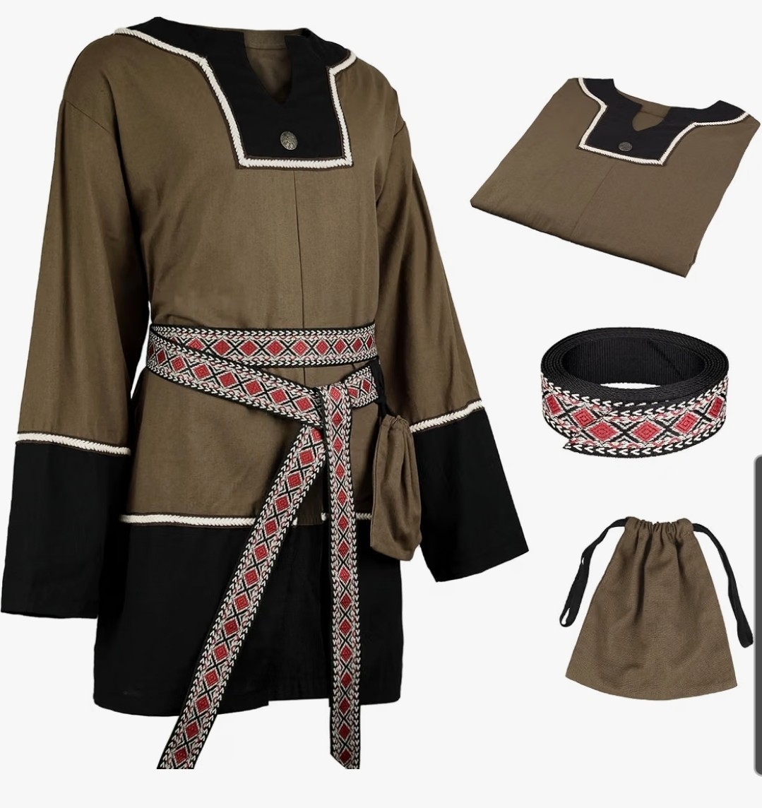 3pc HiiFeuer Men Medieval Renaissance Viking Tunic Shirt Knight Warrior Costume