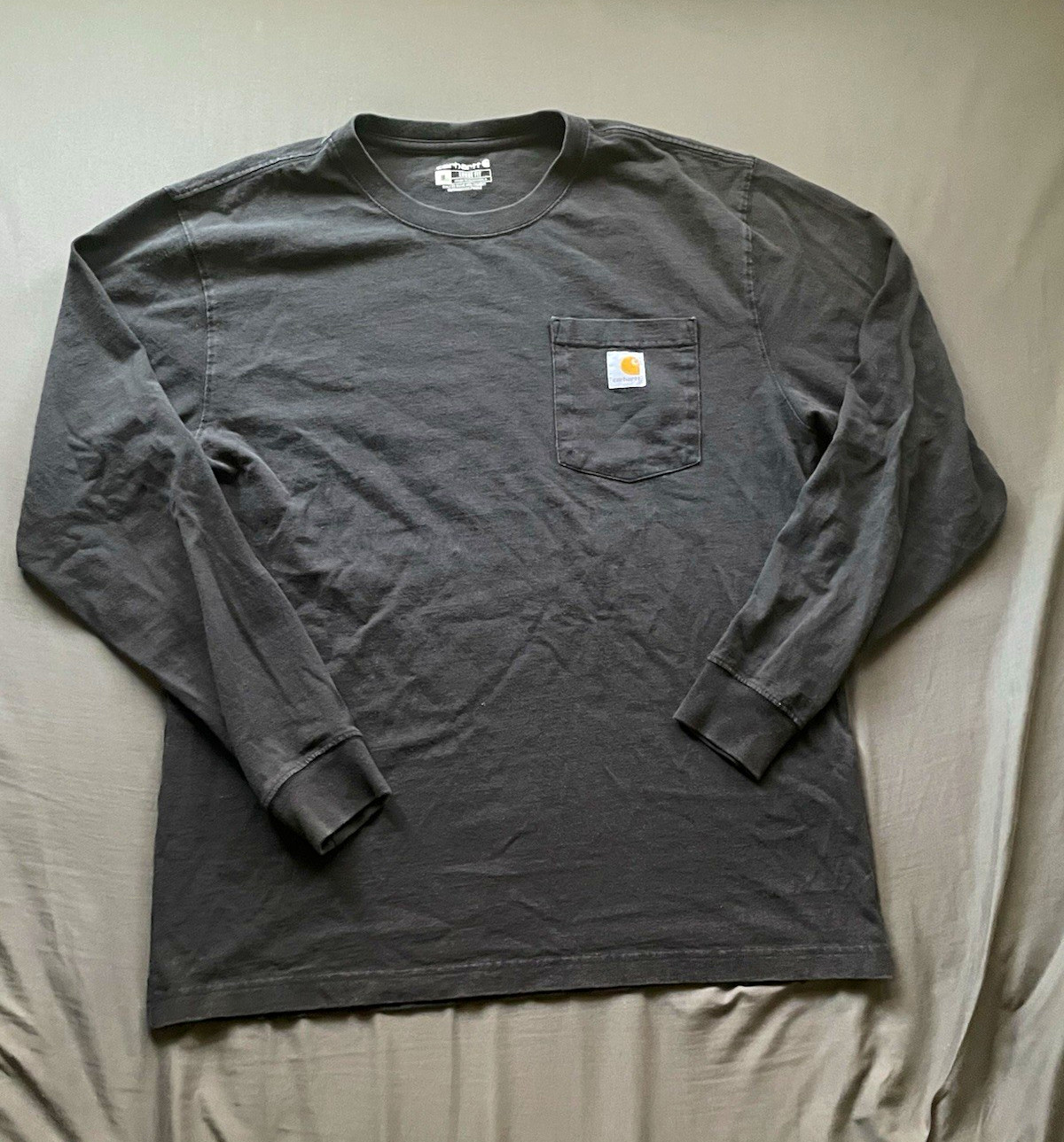 Carhartt Men\'s Black Loose Fit Long Sleeve Crew Neck Pocket Tee Size M