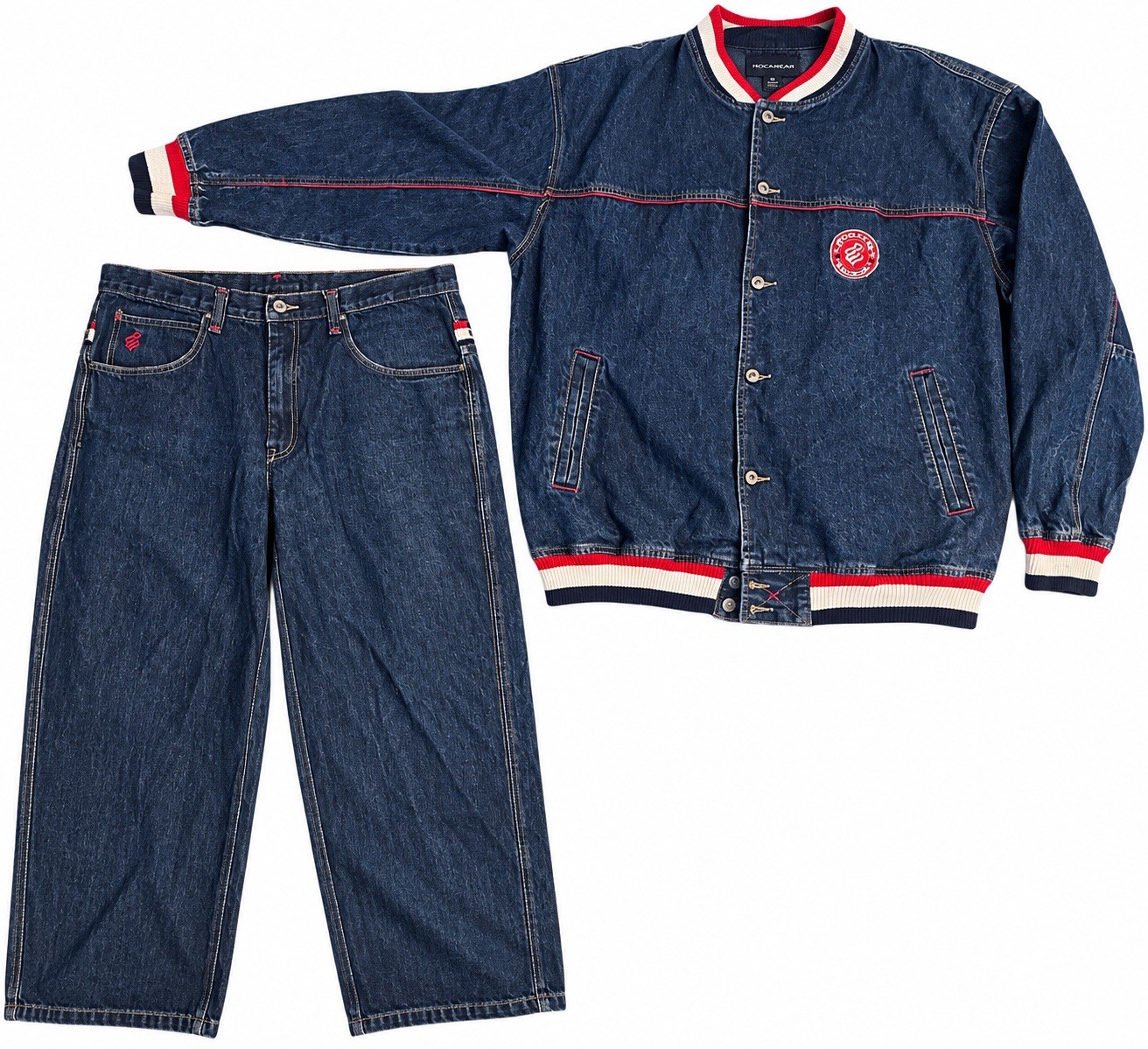 Roca Wear Vintage Jean Jacket Set Blue Denim Size Xl Top / 40-34 Bottom
