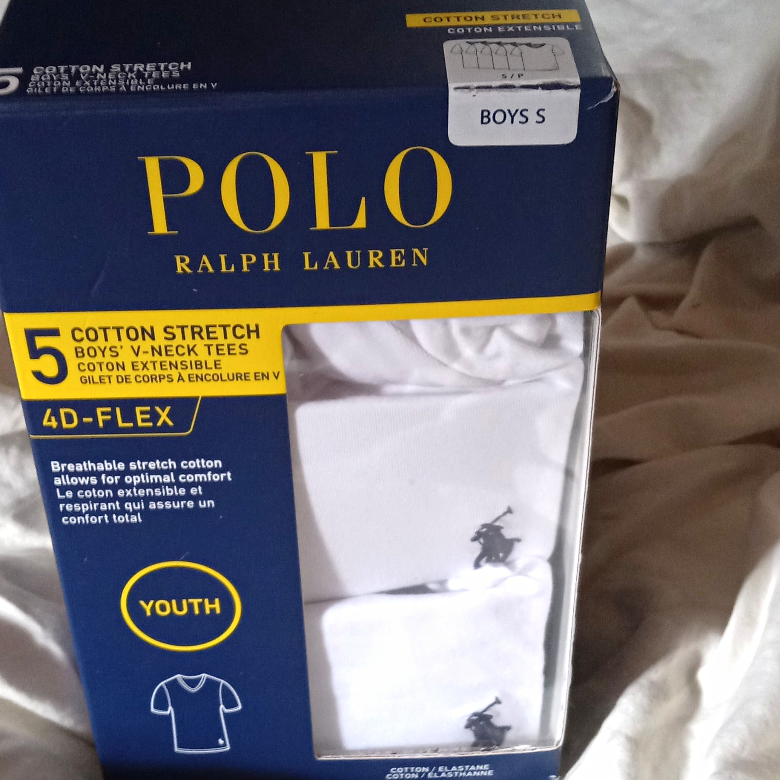 Polo Ralph Lauren Boys S 5-Pack Cotton Stretch V-Neck Undershirts White