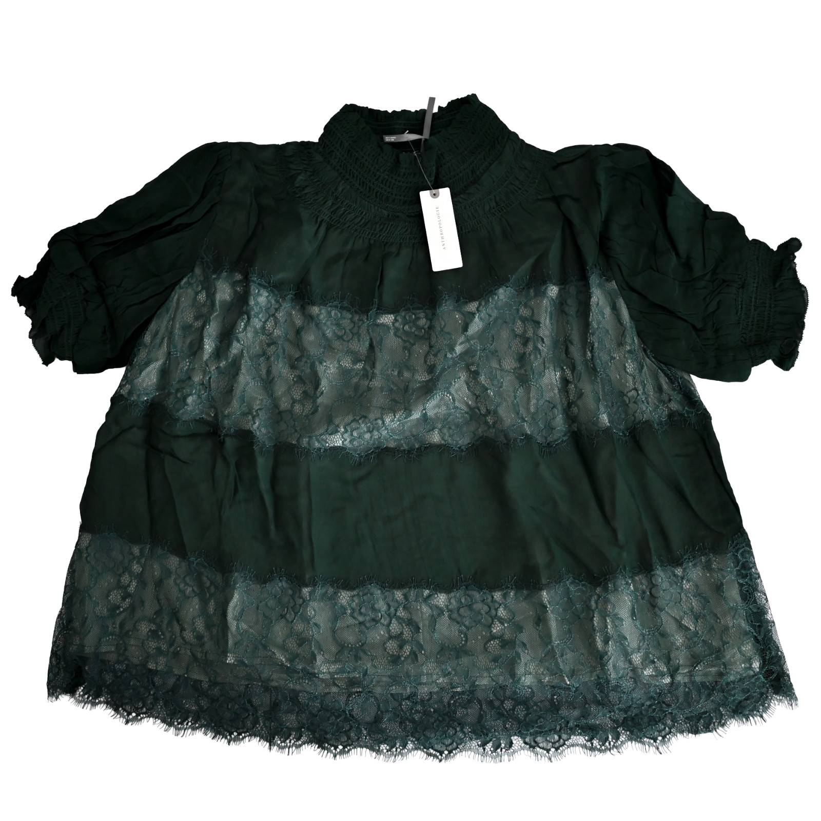 Anthropologie High Neck Lace Swing Blouse Green - Women\'s Sizes XXS - XL